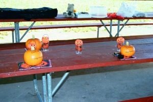 Decorated picnic tables.